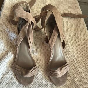 Windsor Brown Taupe Suede Wrap Heels